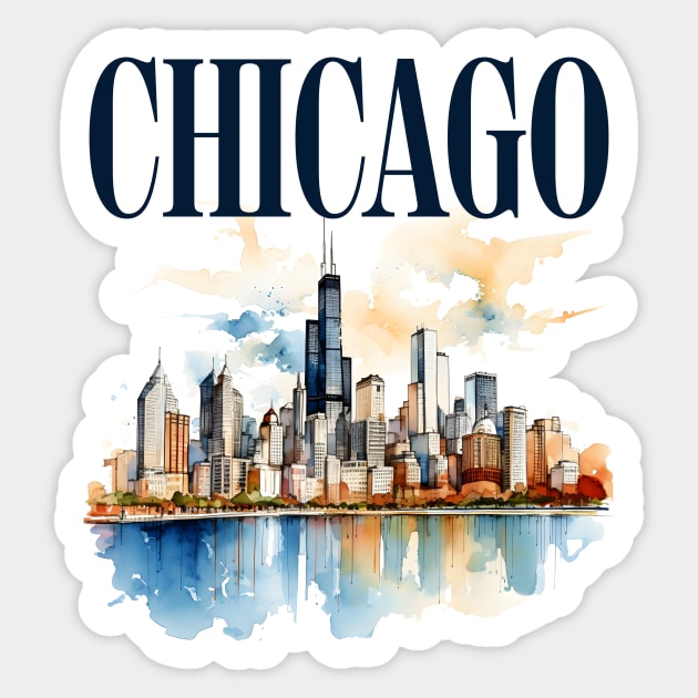 Windy City Watercolor Skyline CHICAGO Sticker by Designed By Marty